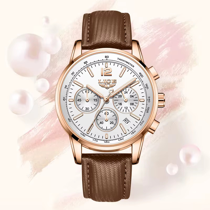 LIGE Armbanduhr Damen, Quarz, Roségold, Silikon, Datum, Weiß - Bild 2