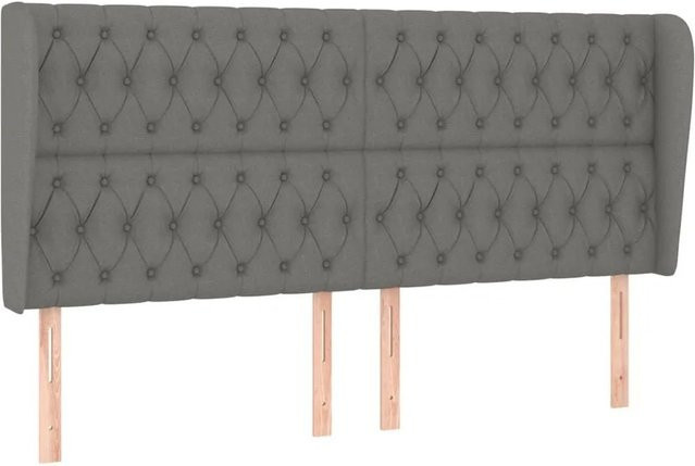 vidaXL Kopfteil mit Ohren Dunkelgrau aus Stoff, B/T/H: 203 x 23 x 118/128 cm - Bild 1