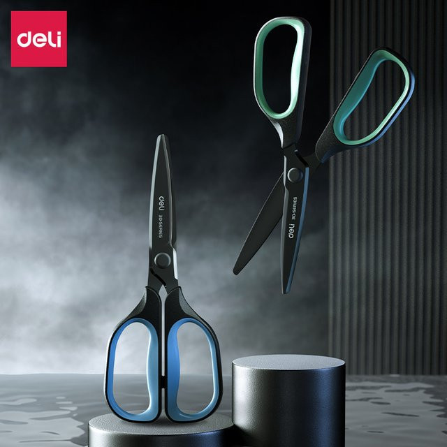 Deli Edelstahl Schere mit Anti-Stick Beschichtung für Papier und Briefpapier in Blau oder Schwarz - Bild 1