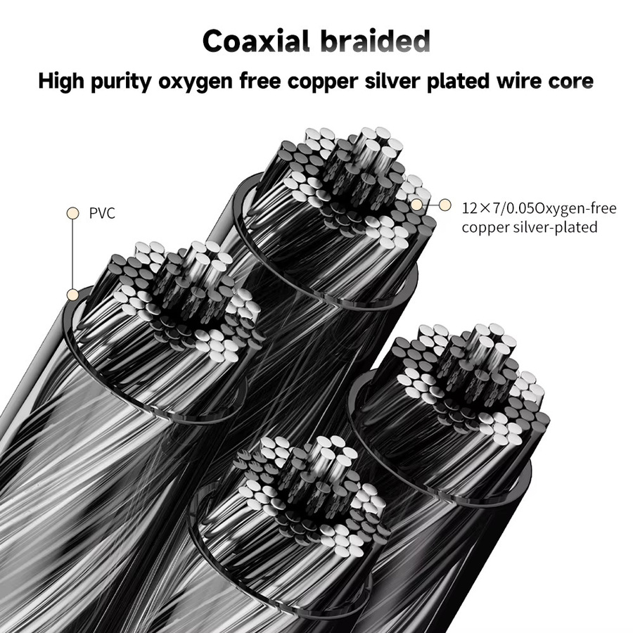 QKZ T7-Ohrhörer Upgrade-Kabel, versilbertes HiFi-Stereokabel, 3,5-mm-Stecker auf 2-polig, Farbe: Silber - Bild 3