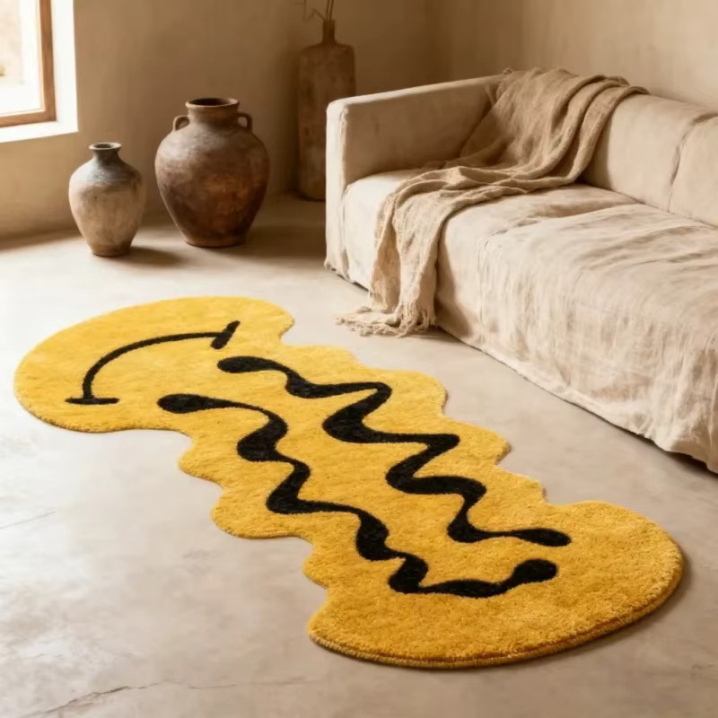 VIKAMA Abstrakter Teppich mit Smiley-Gesicht-Aufdruck in Gelb, rutschfest und schmutzabweisend für Wohnzimmer, Schlafzimmer und Flur - Bild 4