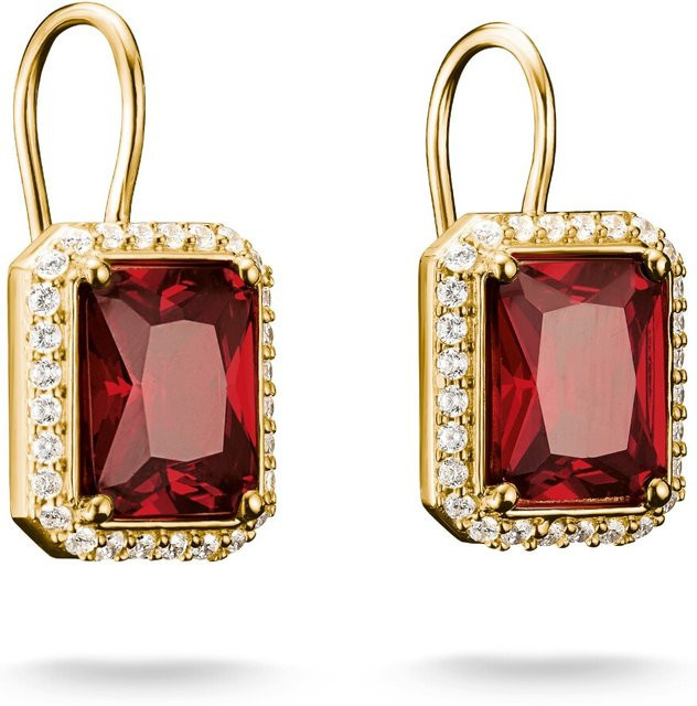 Thomas Sabo Ohrringe, 925 Silber, vergoldet, rote achteckige Steine, Damen - Bild 1
