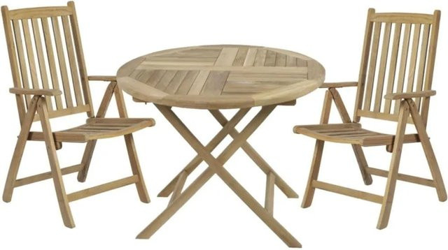 DELUKE Balkonmöbel-Set MILOS 3-tlg. aus Teakholz in Teakbraun mit rundem Tisch und 2 Stühlen - Bild 1