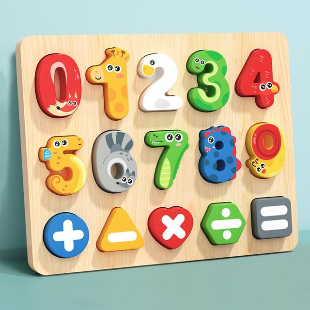 3D buntes Montessori Holzpuzzle Alphabet Zahl Zuordnungsspiel, Mathematik, ab 3 Jahre - Bild 1