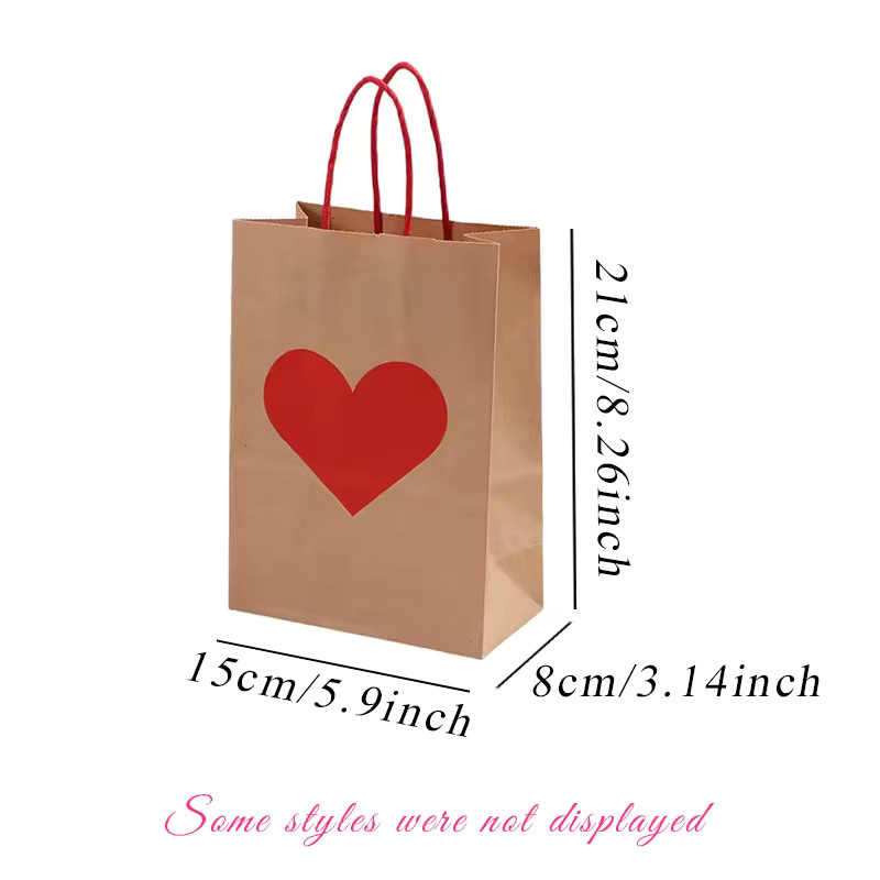 10er Set ZYF Kraftpapiertüten mit Herzmuster und Griff in Braun für Valentinstag, Hochzeiten und Partys - Bild 3