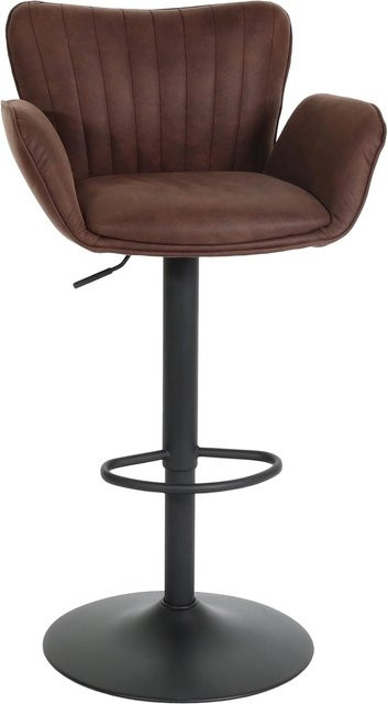 PROREGAL Barhocker gepolstert mit Lehne und Armlehnen in Dunkelbraun mit schwarzem Eisenfuß, Sitzhöhe: 66-90 cm - Bild 1