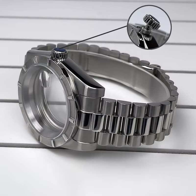 MACARLON Uhrengehäuse Edelstahl, Silber, 39 mm, Saphirglas, Unisex - Bild 2