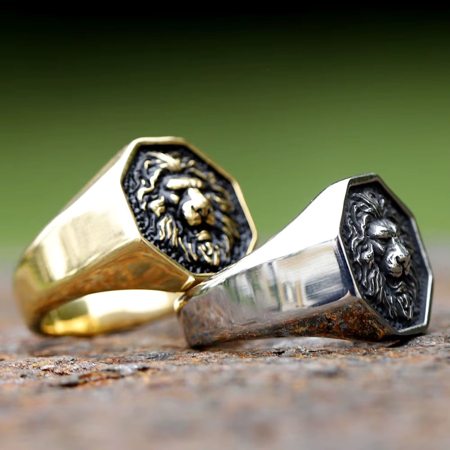 Ring Löwenkopf, Edelstahl, Gold, Vintage, Unisex - Bild 1