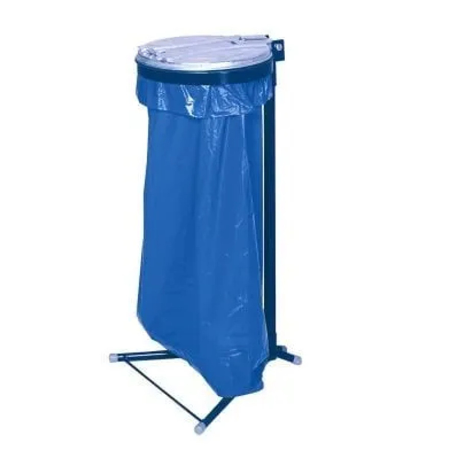 PROREGAL Einzel Abfallsammler aus verzinktem Stahl mit Metall-Deckel und Standfuß, Blau, H x B x T: 98 x 50 x 48 cm - Bild 2