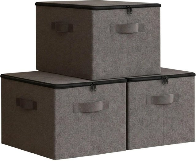 Relaxdays Stoffboxen Aufbewahrungstaschen 3er Set Grau B/H/T: 24 x 40 x 30 cm - Bild 1