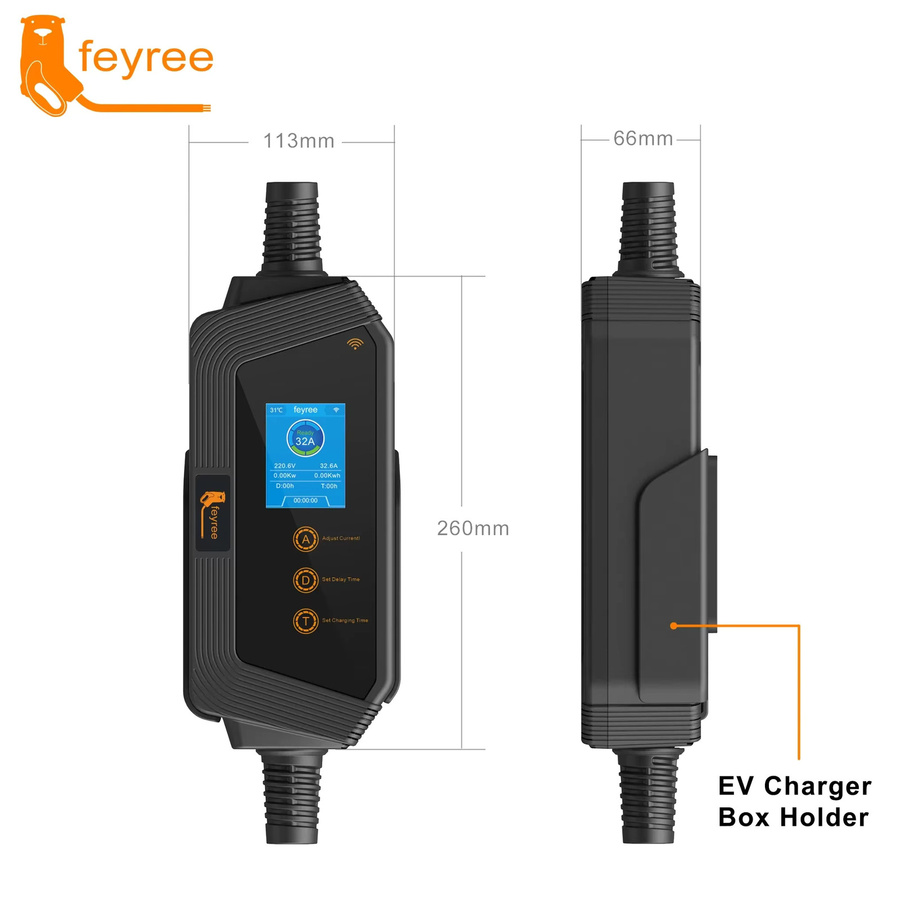 Feyree Einstellbares EV-Ladegerät 7KW 32A mit GBT-Steckdose, Bluetooth-App-Steuerung und Ladezeitsteuerung, Schwarz - Bild 3