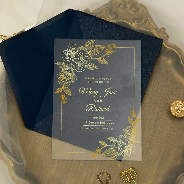 Personalisierte elegante Acryl-Hochzeitseinladung in Gold - Bild 1