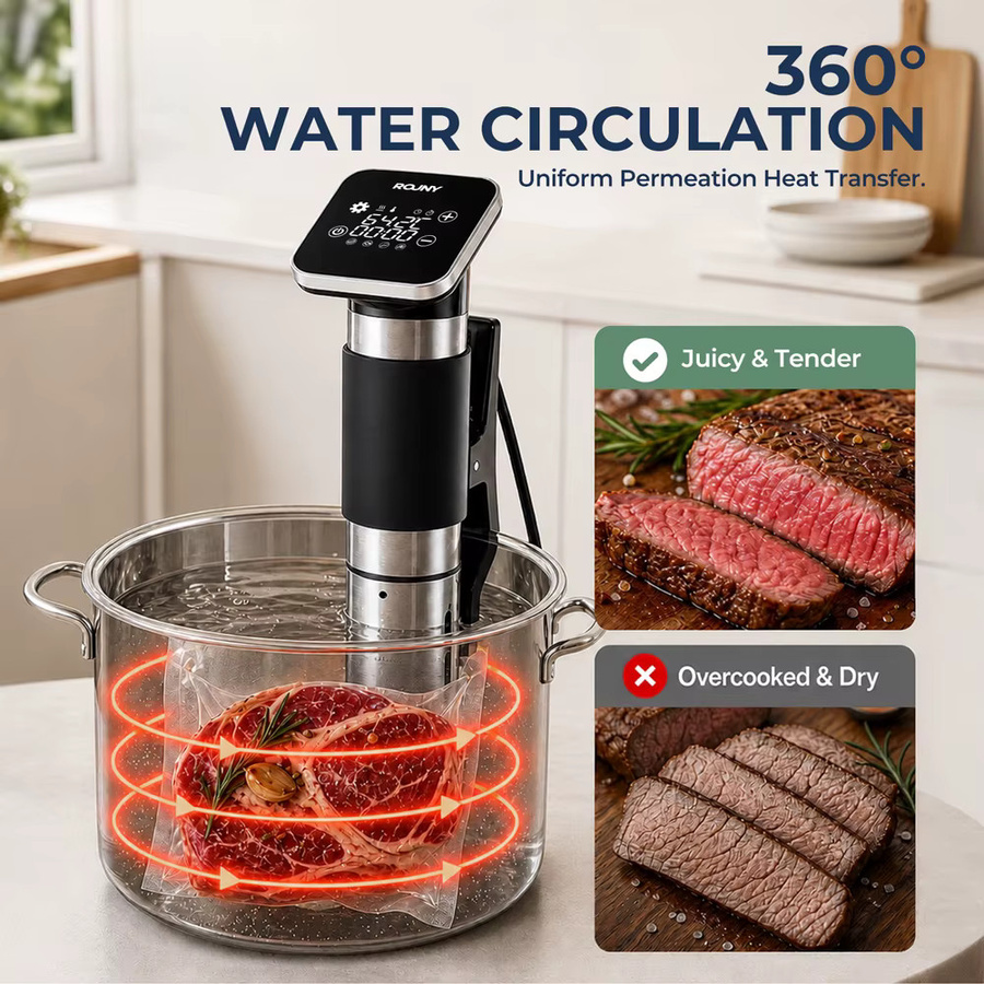 ROUNY Tender 1 Sous-Vide-Garer in Schwarz, 1300W IPX7 wasserdichter Tauchzirkulator mit Touch-Steuerung und Timer - Bild 3