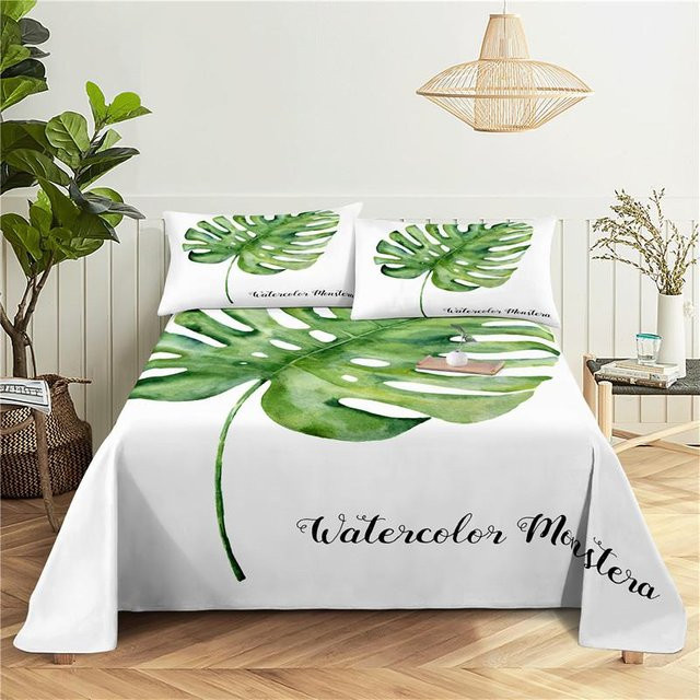 Bettwäsche-Set Grüne Blätter von Binchi Outdoor Product mit Kissenbezügen aus Polyester, Farbe Grün/Weiß, B/H: 150 x 230 cm - Bild 1