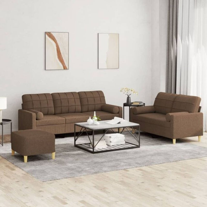 3-tlg. Ecksofa-Garnitur vidaxl in Braun aus Stoff und Metall mit Kissen im modernen Design - Bild 1