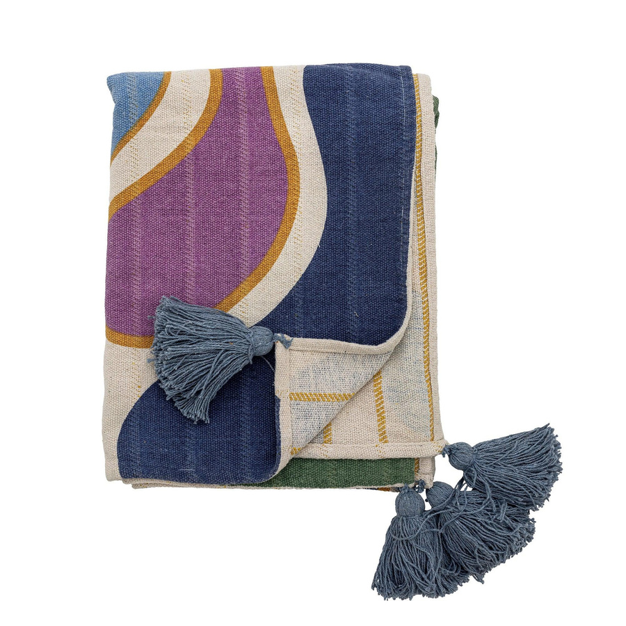 Bloomingville Plaid Salacia Decke aus Baumwolle mit Fransen, mehrfarbig, B/B: 130 x 160 cm - Bild 1