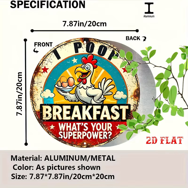 Vintage Metallschild Potdemiel I Poop rund mit Huhn Design in Multicolour Durchmesser: 20 cm - Bild 2