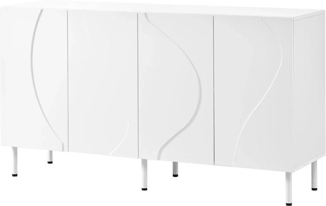 Merax Sideboard Modern in Weiß mit 3D-Türen und Metallfüßen, B/T/H: 77,5 x 40,0 x 40,0 cm - Bild 1