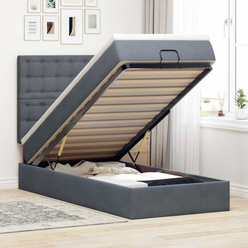 Vidaxl Ottoman Polsterbett mit Matratze und LED in Anthrazit Grau aus Samt, B/T: 100 x 200 cm - Bild 1