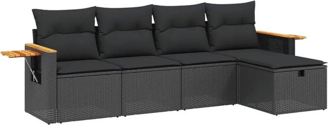 vidaXL 5-tlg Garten-Sofagarnitur aus Poly-Rattan mit Kissen, Schwarz, Modell 89 - Bild 1