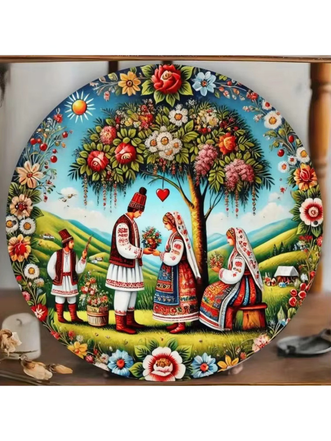 Kulturkunst Dekorative Malerei Rumänische Folklore in Multicolour als runde Wanddekoration mit floralem Design - Bild 6