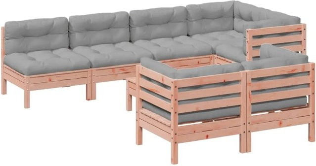 vidaXL 8-teilige Garten-Sofagarnitur aus Massivholz Douglasie in L-Form mit Kissen, Farbe Braun/Grau - Bild 1
