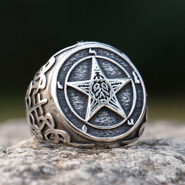 Ring Pentagramm Fünfzackiger Stern, Edelstahl, Silber, Unisex - Bild 1
