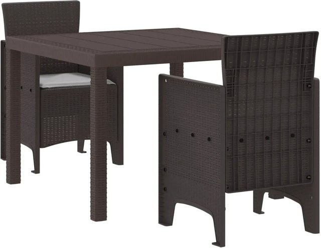 vidaXL 3-tlg Garten-Essgruppe aus Polyrattan mit Kissen in Braun und Grau - Bild 1