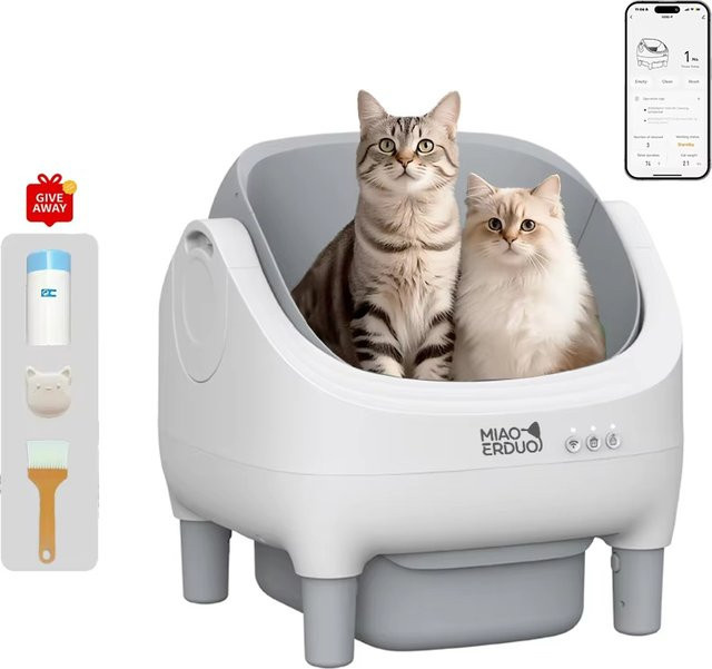 MIAOERDUO Selbstreinigende Katzentoilette in Weiß mit App-Echtzeitüberwachung, Sicherheitssensoren und Aromatherapie-Reinigungsbürste, geeignet für Tofu- und Mischstreu, 75l - Bild 1