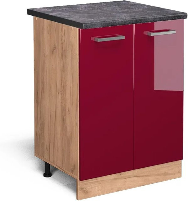Vicco Küchenunterschrank R-Line in Bordeaux Hochglanz und Goldkraft Eiche mit Anthrazit, B/T/H: 60 x 60 x 81,6 cm - Bild 1