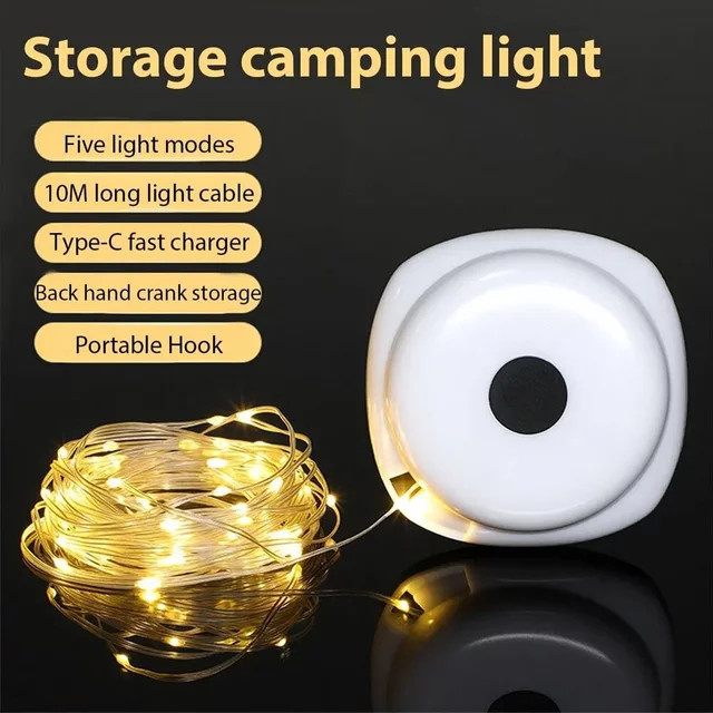 ESMARTER LED Campinglampe wiederaufladbar, 10 m Lichterkette in Schwarz mit warmweißem Licht, IPX4 wasserdicht für Outdoor, Garten und Zeltzimmer - Bild 1