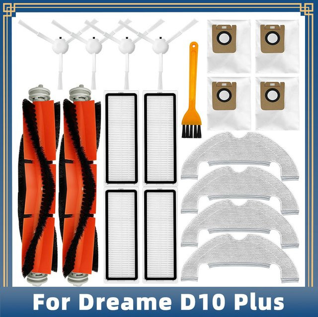 Zubehör-Set für Dreame Bot D10 Plus und Rls3d Roboter Staubsauger mit Seitenbürsten, Hauptbürste, HEPA-Filter, Mop-Lappen und Staubbeuteln - Bild 1