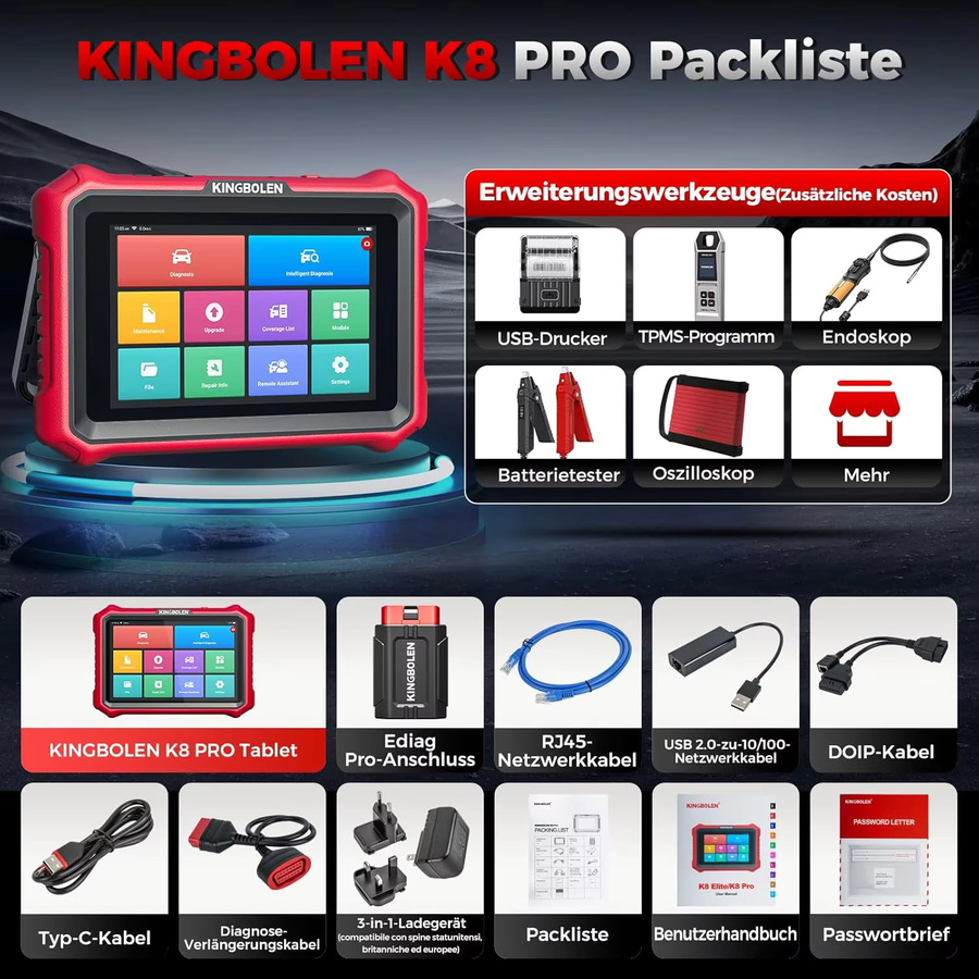 KINGBOLEN K8 PRO K8 ELITE Bluetooth OBD2 Auto-Diagnosegerät mit ECU-Codierung, bidirektionalem Test, CAN FD und DOIP sowie 42 Reset-Funktionen - Bild 4