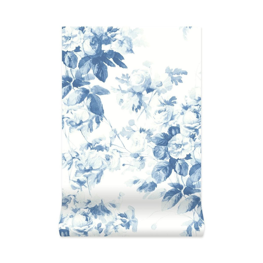 House of Hackney Tapete London Rose China mit floralem Design in Grau Weiß und Blau, Vlies-Tapete, matt - Bild 1
