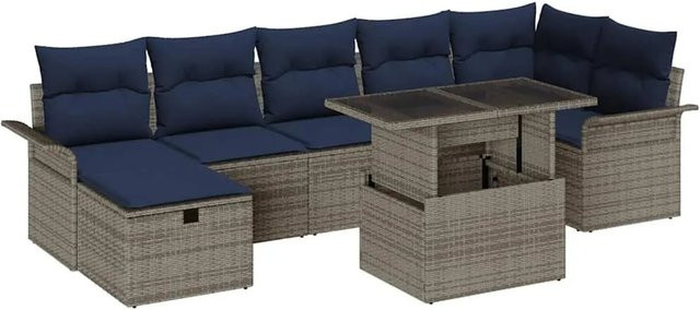 vidaXL Garten-Sofa-Set aus Polyrattan und Akazienholz in Grau mit 8-teiligem Polster-Set und integriertem Stauraum - Bild 1