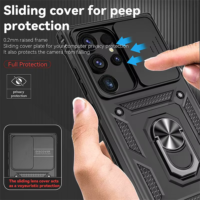 Stoßfeste Rüstungshülle mit Objektivschutzring und Ständer für Samsung Galaxy S21 Ultra 5G, S21 Plus und S21 FE in Schwarz oder Blau - Bild 2