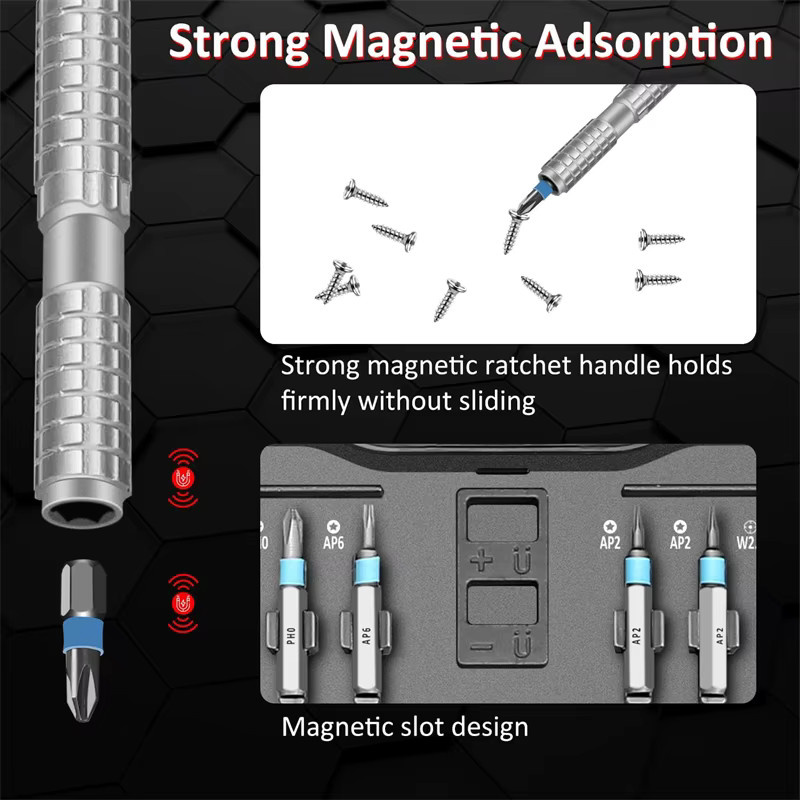 Galacok 24/66-in-1 Präzisions-Magnet-Ratschenschraubendreher-Set mit abnehmbarem T-Griff und Magnetisierer in Silber - Bild 3