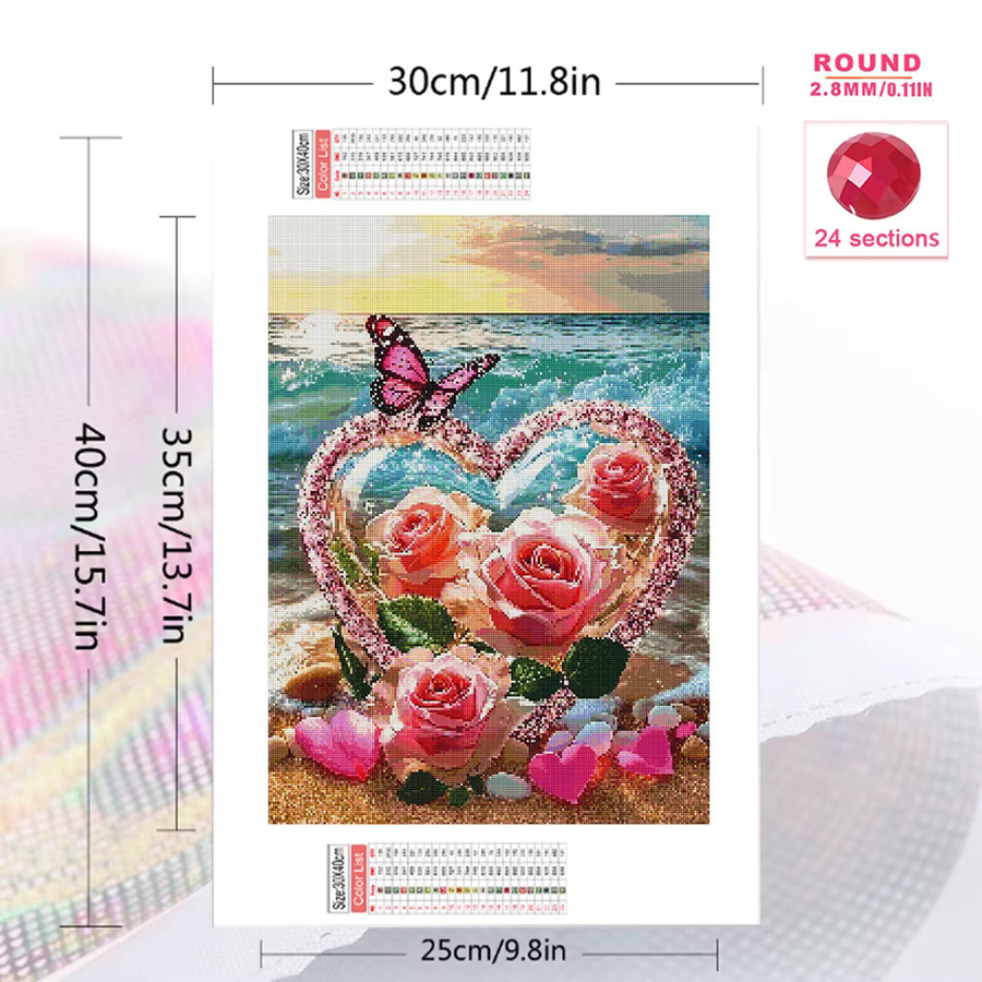 EverShine Diamant-Stickerei Set mit Rosen-Liebesherz und Meereslandschaft, Multicolour, B/H: 30,0 x 20,0 cm - Bild 2