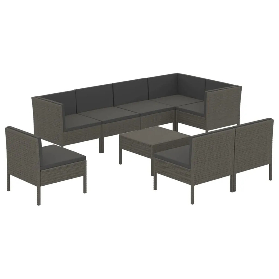 vidaXL 9-tlg Garten-Lounge-Set Modell 15 aus Poly Rattan in Grau mit Auflagen und Couchtisch - Bild 2