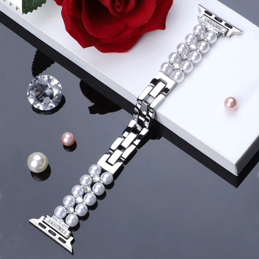 samusak Uhrenarmband Edelstahl, Silber, Diamant, Perle, Damen - Bild 2