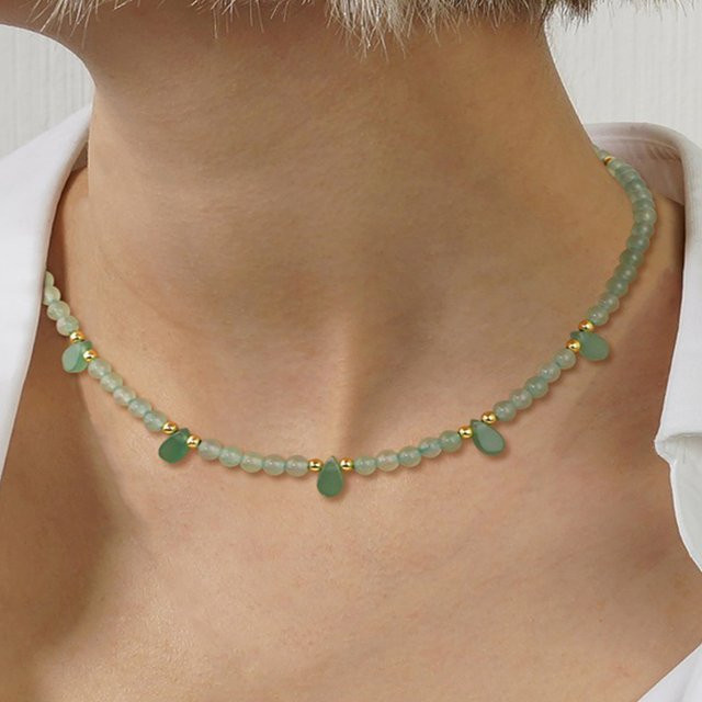 Halskette Grüne Aventurin Perlen, Wassertropfen Charm, Unisex - Bild 1