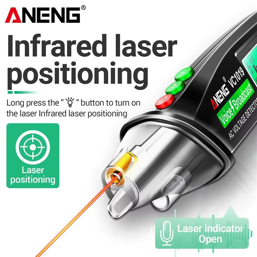 ANENG VC1019 Berührungsloser Spannungsprüferstift mit Sprachübertragung und rotem Laser zur Erkennung von 12–1000 V in Rot und Schwarz - Bild 4