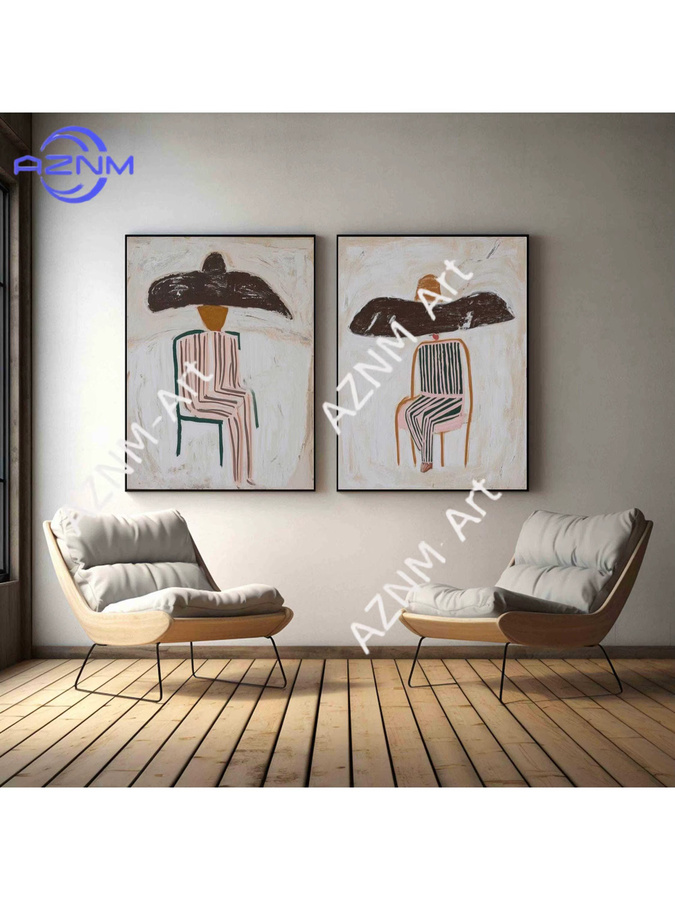 AZNM Abstraktes Paar-Ölgemälde Set aus Leinwand, Moderne Cowboy-Kunst in Mehrfarbig, 2er-Set - Bild 3