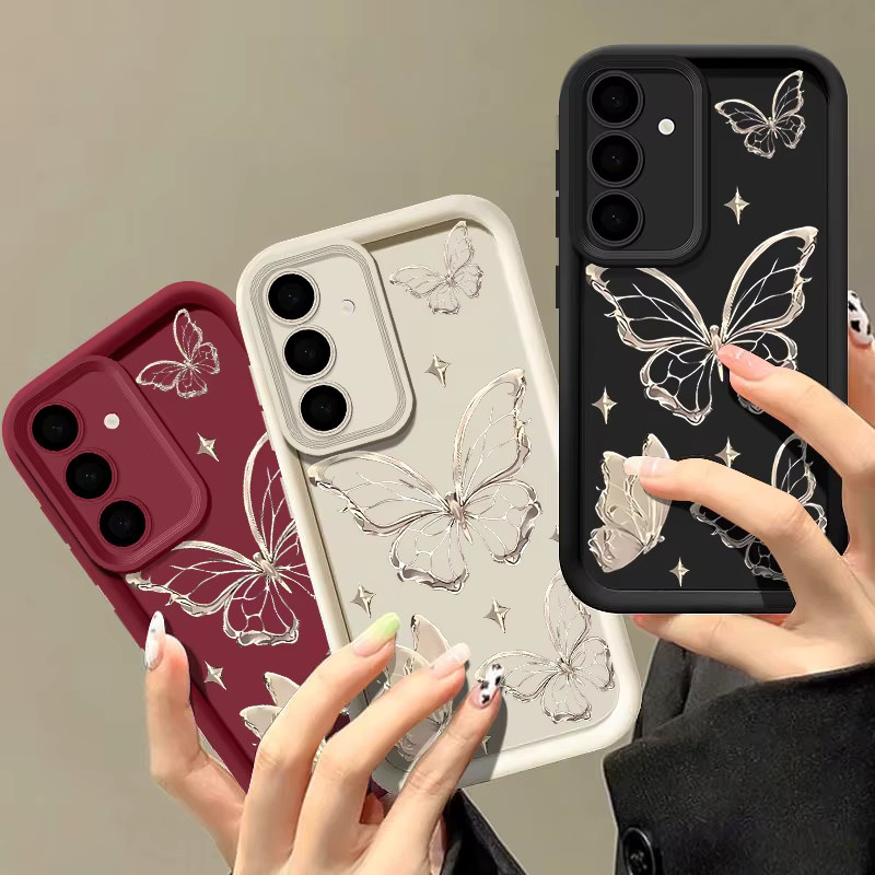 Schutzhülle mit Gold Schmetterling Print für Samsung Galaxy S25 S24 S23 S22 Ultra und weitere Modelle, weiche TPU Abdeckung in Gold und Schwarz - Bild 1