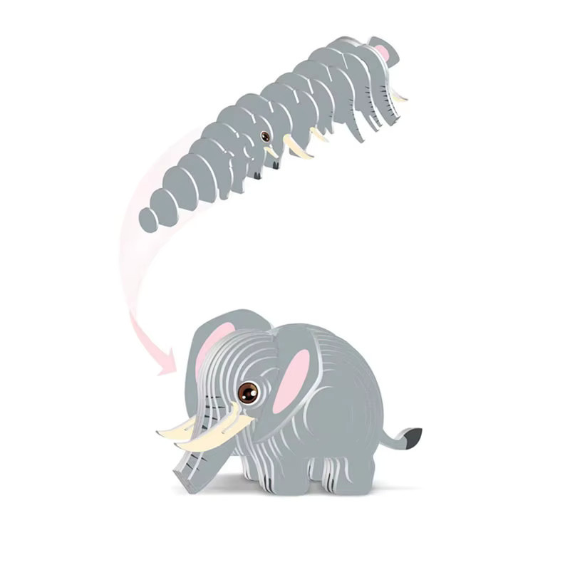 Cartoon-Tier 3D-Papierpuzzle, Löwe Elefant, Montagemodell, Pappe / Karton - Bild 2