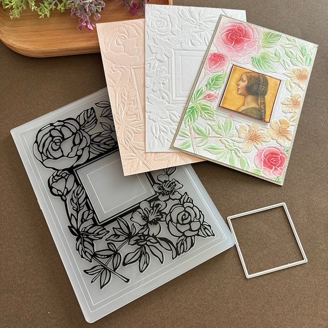 3D-Ordner mit rechteckigem Blumenrahmen und Prägung für DIY-Kunsthandwerk, Fotoalben und Papierkarten - Bild 1