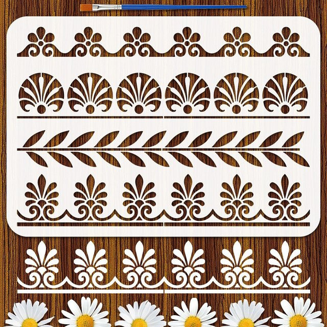 Pflanzen-Motiv Schablonen-Set aus PET mit Kunstpinsel für DIY Scrapbook und Fotoalben - Bild 1