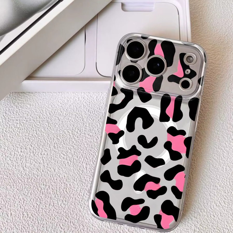 Magnetische iPhone Handyhülle in Rosa Leoparden-Design, transparente und schlanke kabellose Abdeckung für Apple iPhone 17 16 15 14 13 12 Pro Max Plus - Bild 4