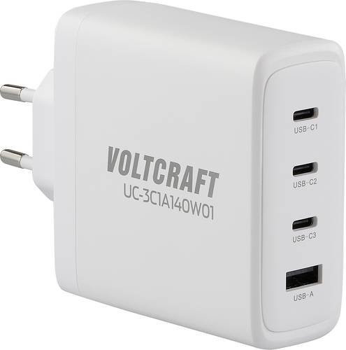 VOLTCRAFT USB Ladegerät 140W mit 3x USB-C und 1x USB-A, USB PD 3.1, GaN-Technologie, Weiß - Bild 1