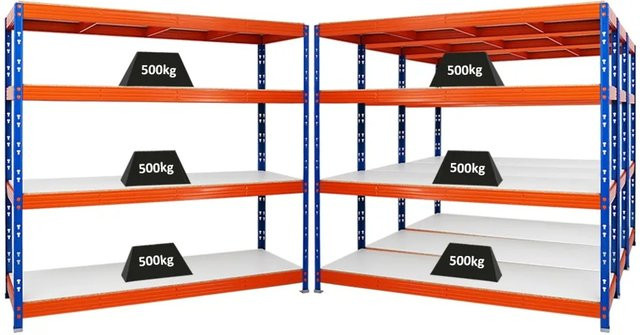 PROREGAL Rhino Schwerlastregal Set aus 4 Stück, Blau-Orange, 4 Melamin-Ebenen, H x B x T: 180 x 200 x 60 cm, Fachlast 500 kg - Bild 1
